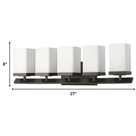 Burgundy 5-Light Oil-Rubbed Bronze Vanity Light With Etched Glass Shades