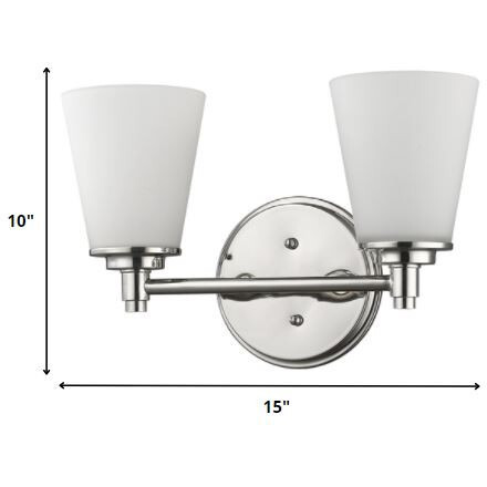 Two Light Silver Wall Light With Frosted Glass Shade