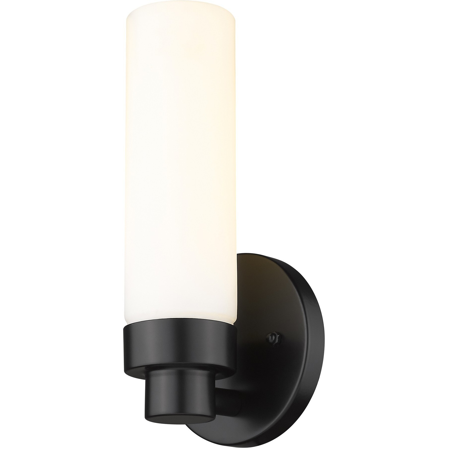 Matte Black Wall Light With Narrow Frosted Glass Shade