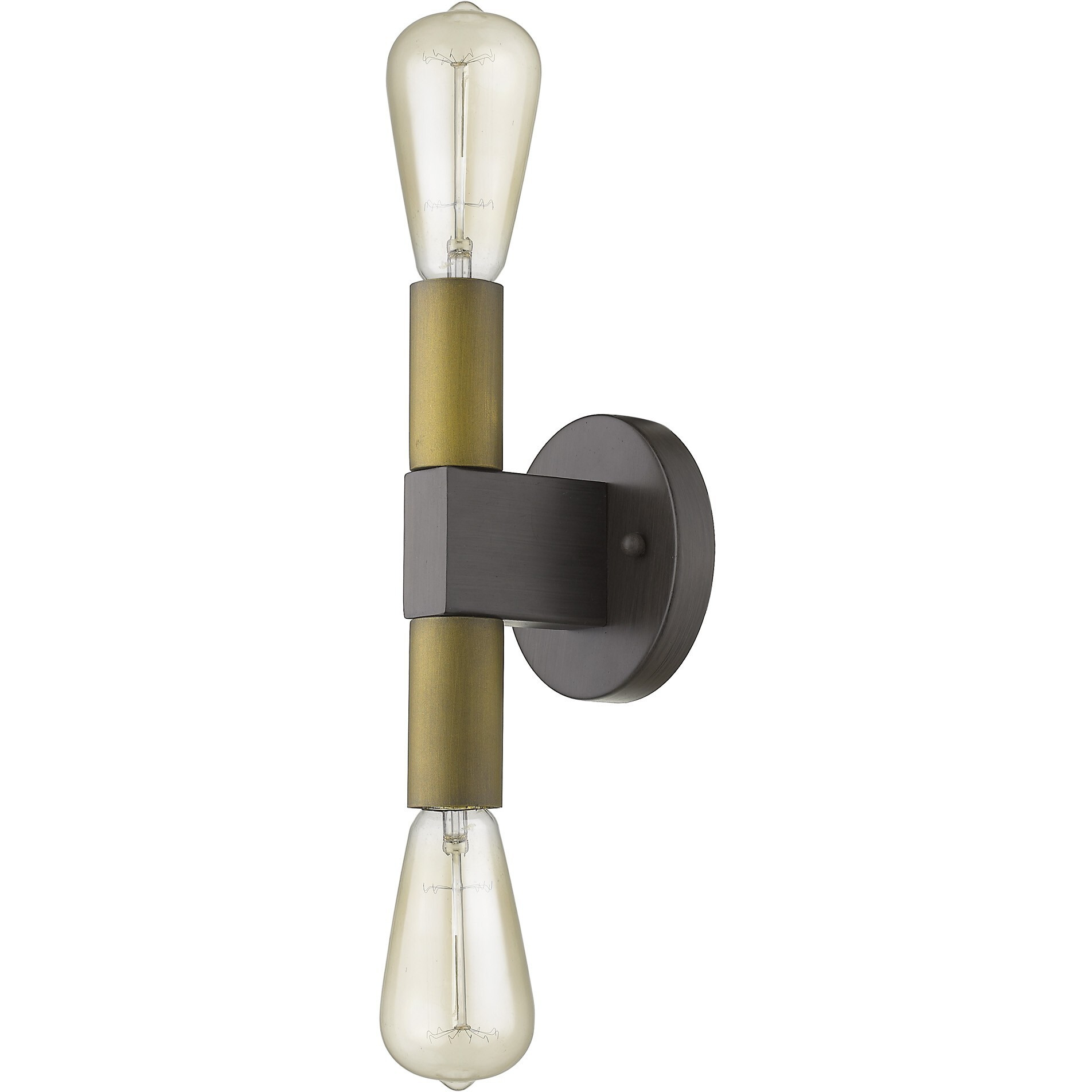 Two Light Brass And Wood Wall Sconce