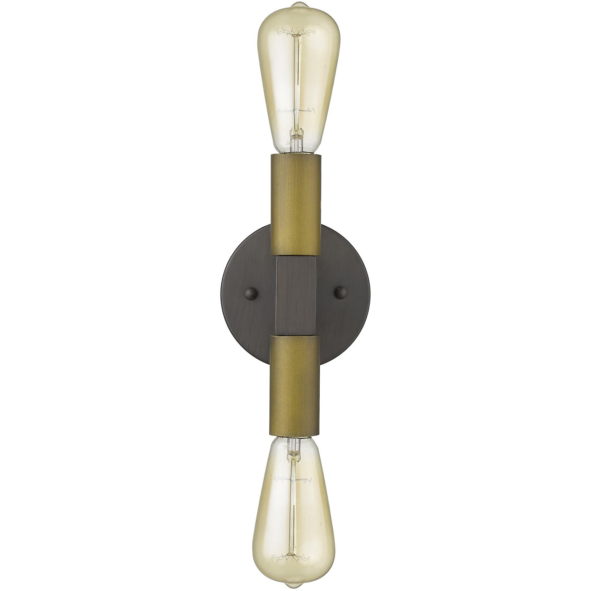 Two Light Brass And Wood Wall Sconce