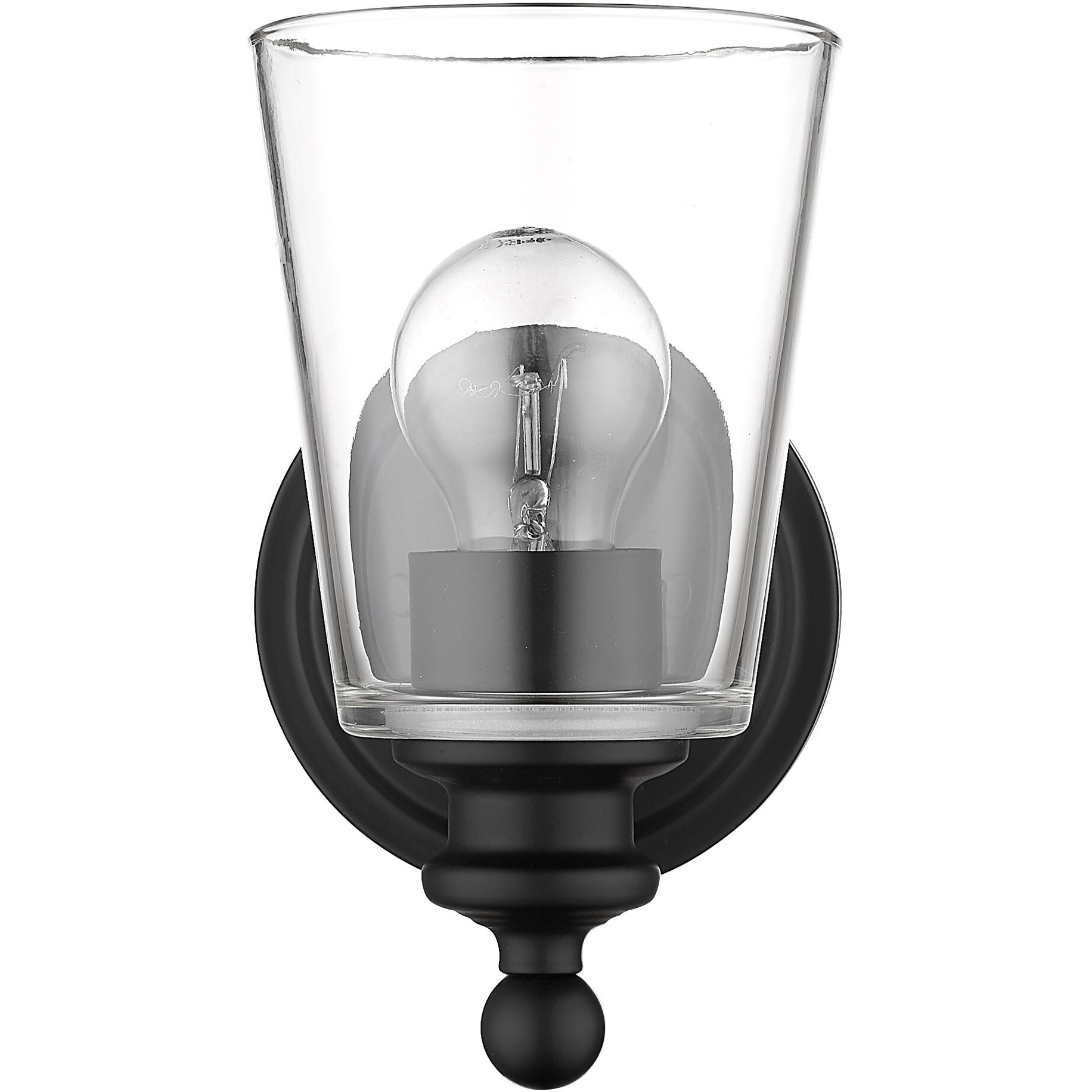 One Light Matte Black Glass Shade Wall Sconce