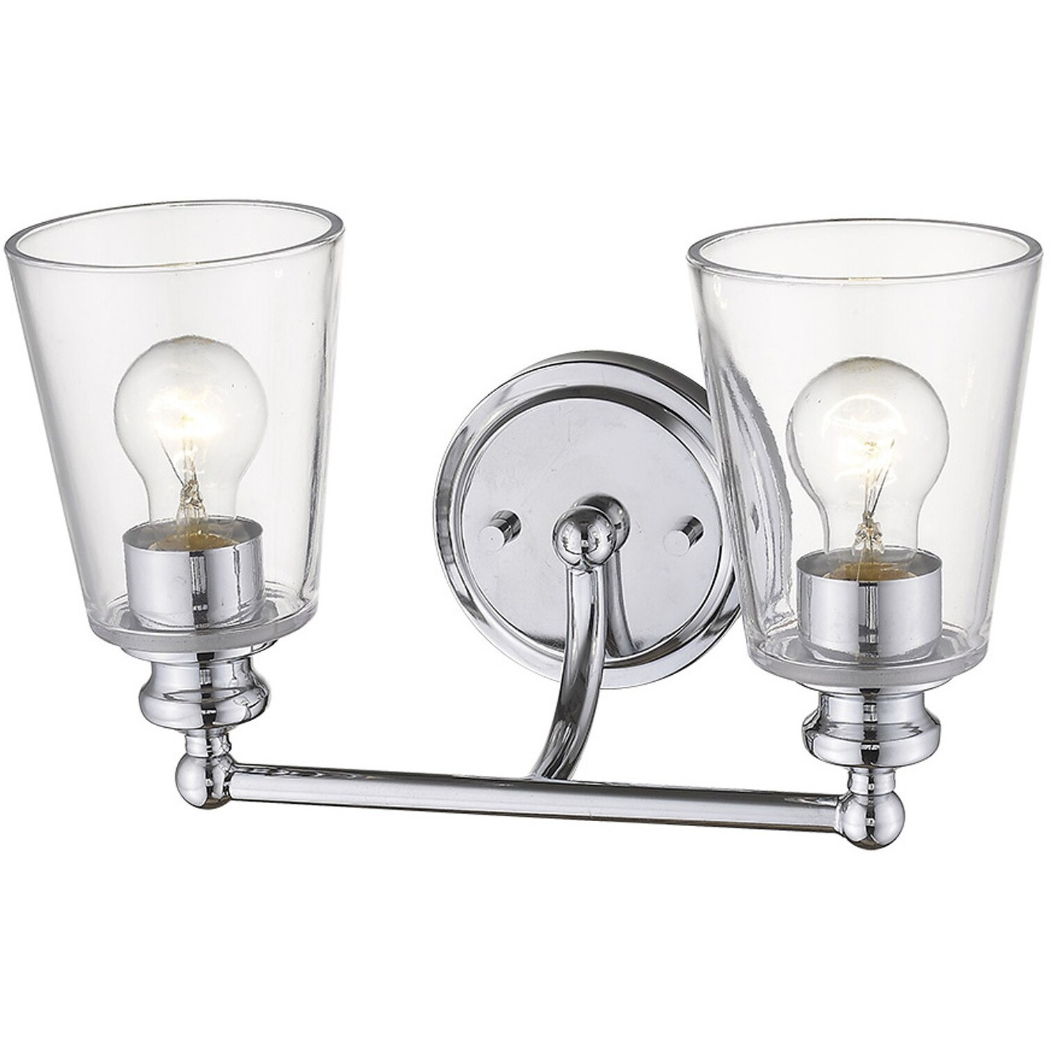 Two Light Silver Glass Shade Wall Sconce