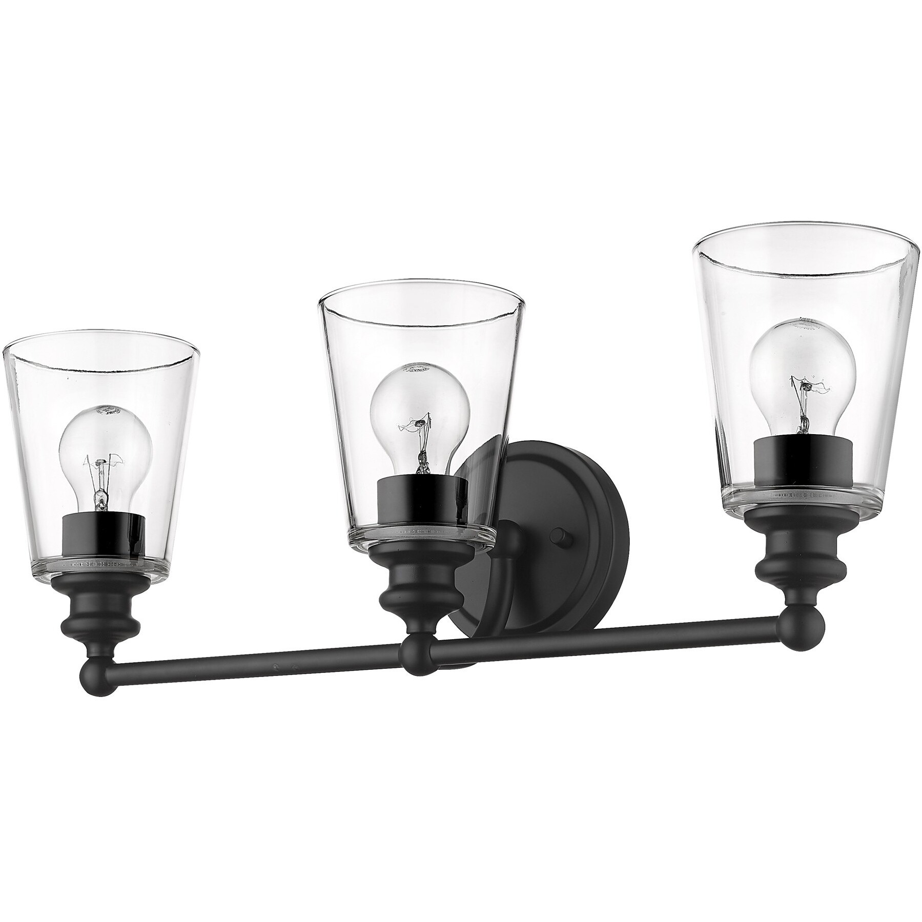 Three Light Matte Black Glass Shade Wall Sconce