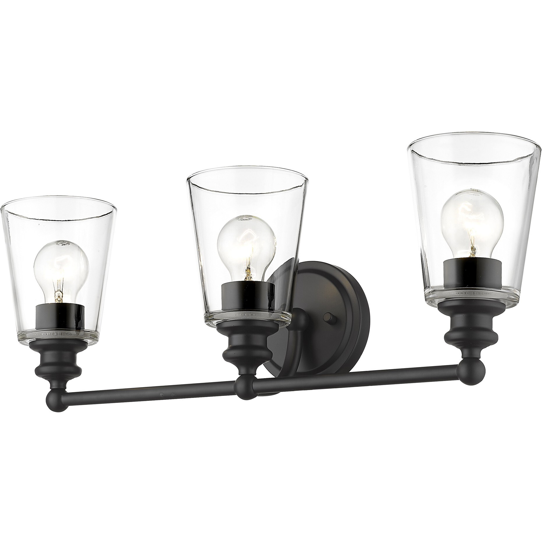 Three Light Matte Black Glass Shade Wall Sconce