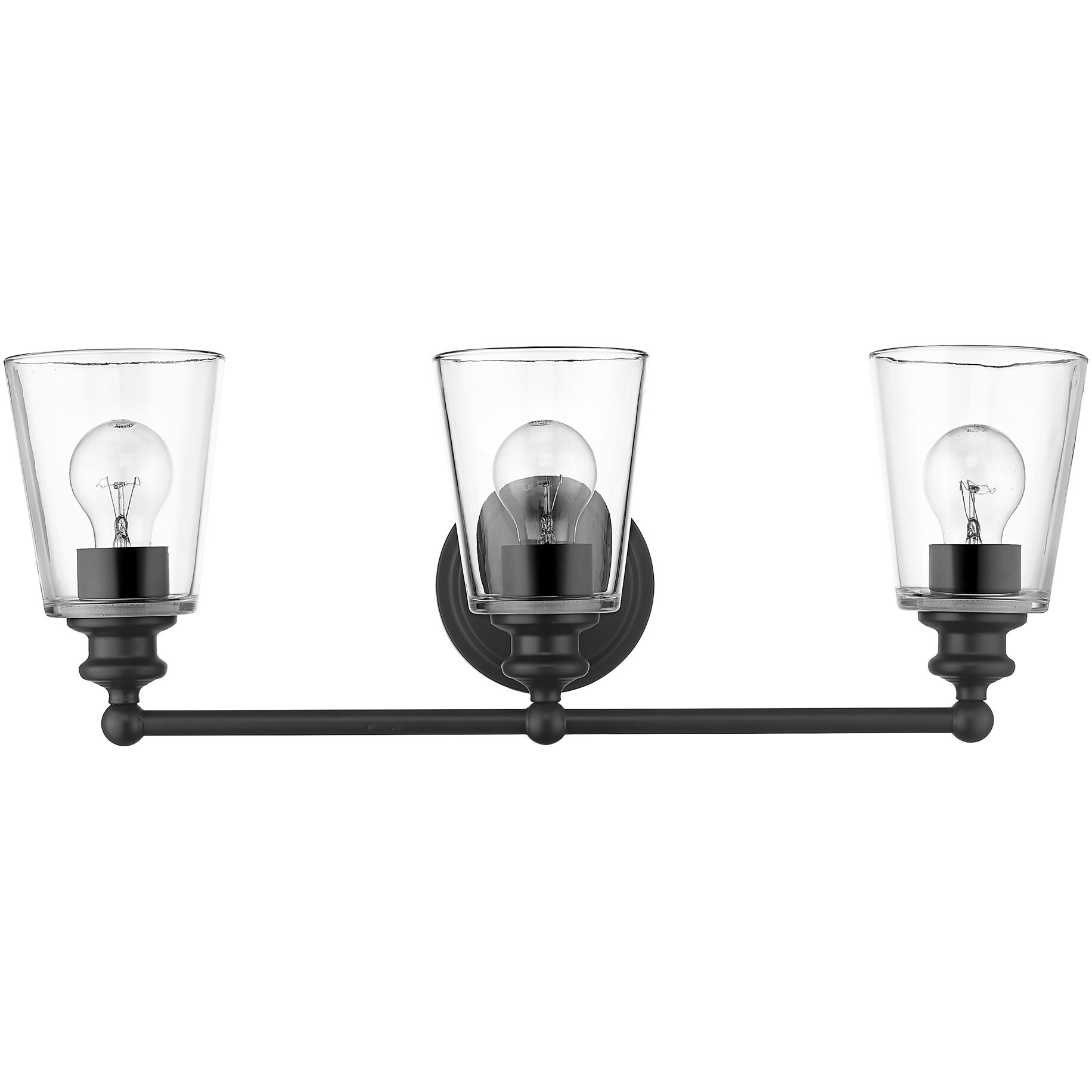 Three Light Matte Black Glass Shade Wall Sconce