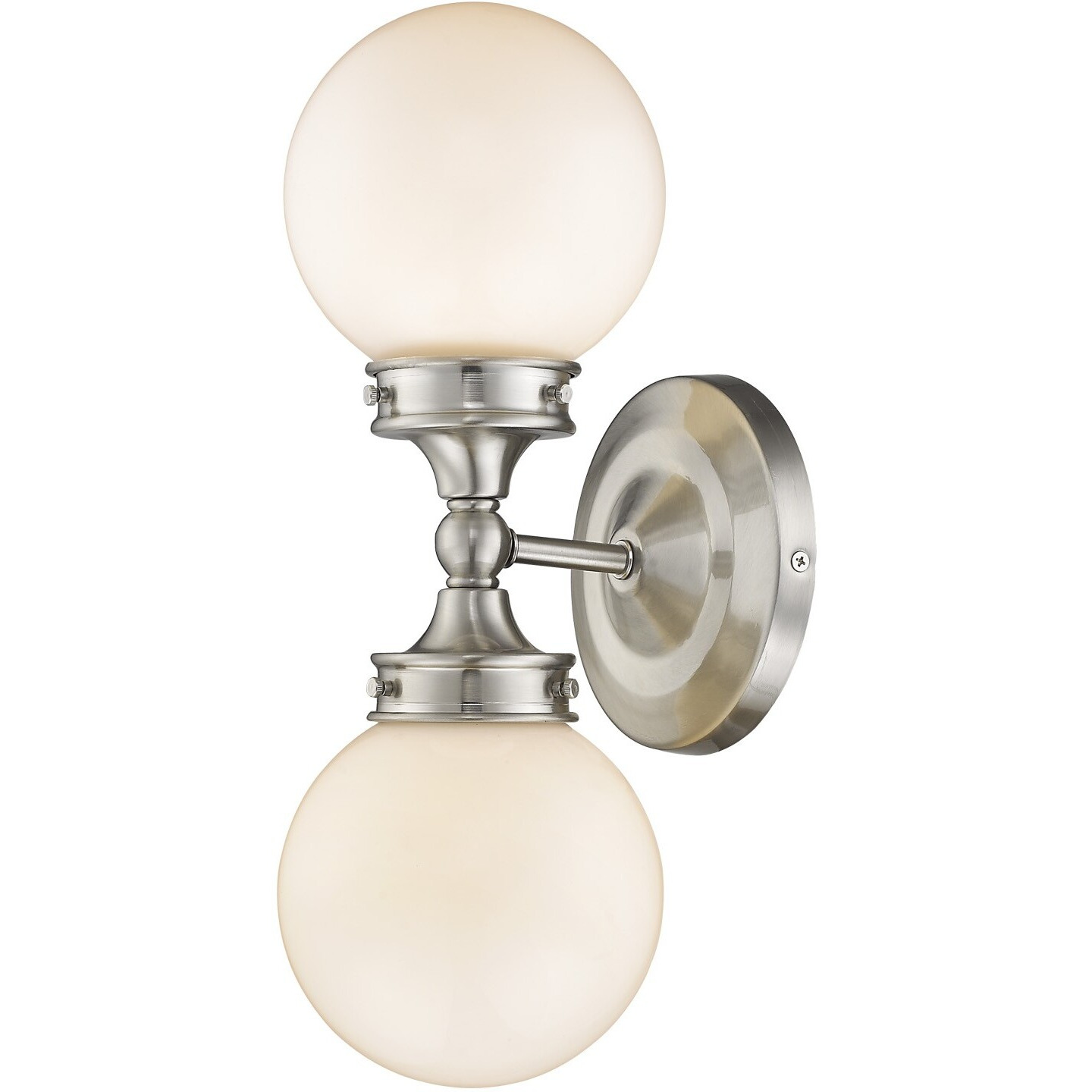 Two Light Silver Wall Sconce With Round Frosted Glass Shade