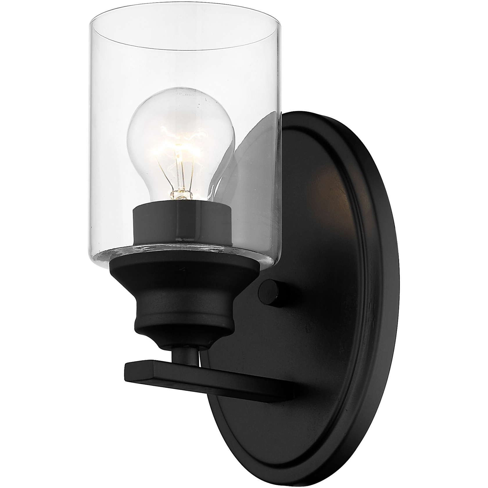 One Light Matte Black Wall Light With Clear Glass Shade