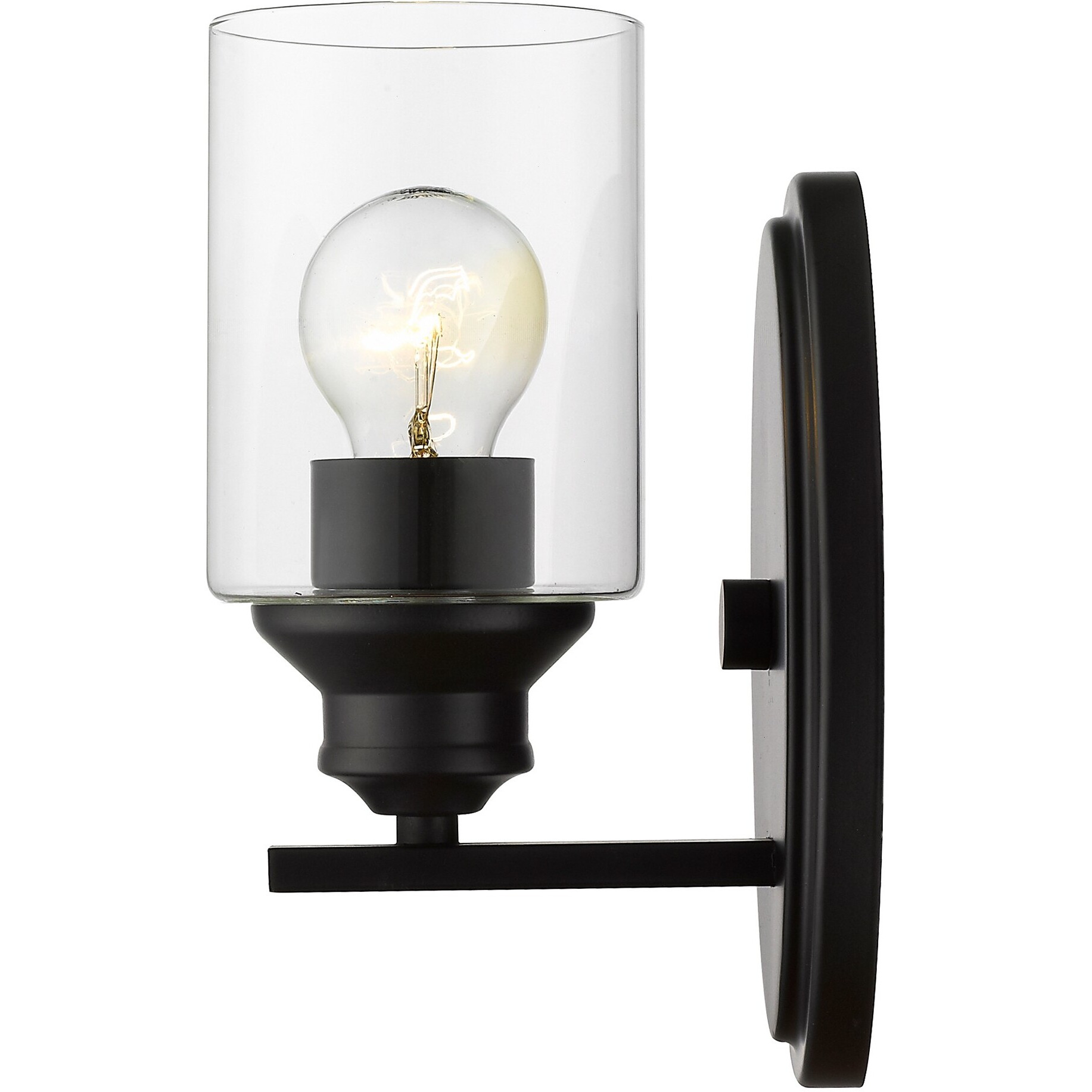 One Light Matte Black Wall Light With Clear Glass Shade
