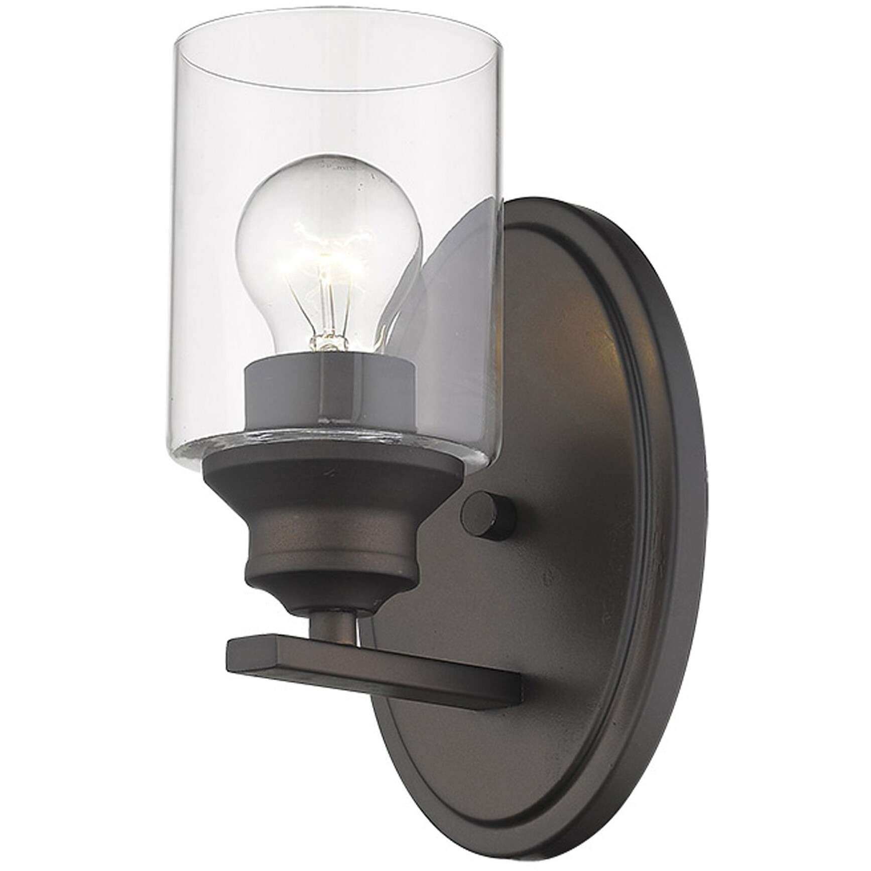One Light Bronze Wall Light With Clear Glass Shade