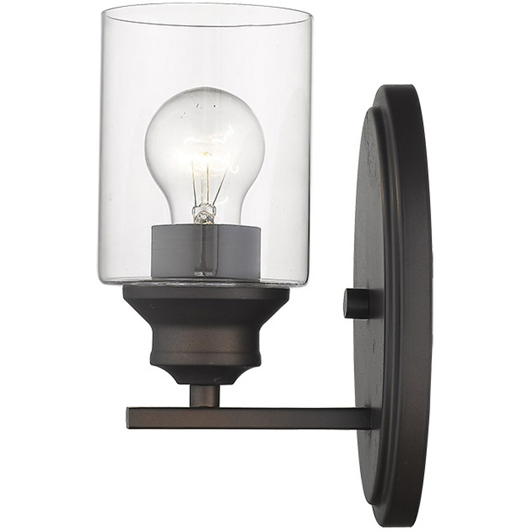 One Light Bronze Wall Light With Clear Glass Shade