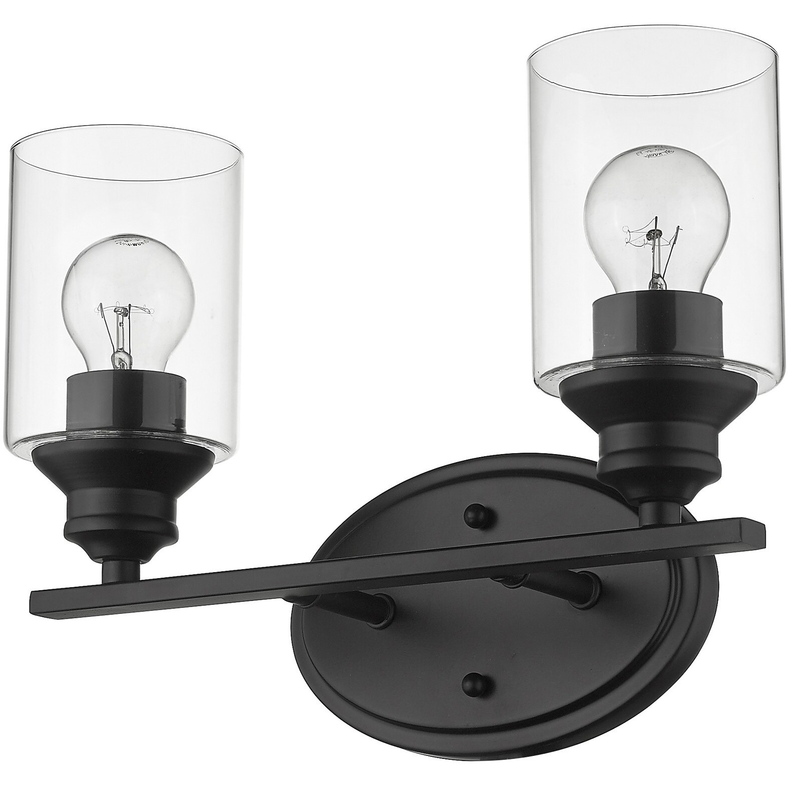 Two Light Matte Black Wall Light With Clear Glass Shade