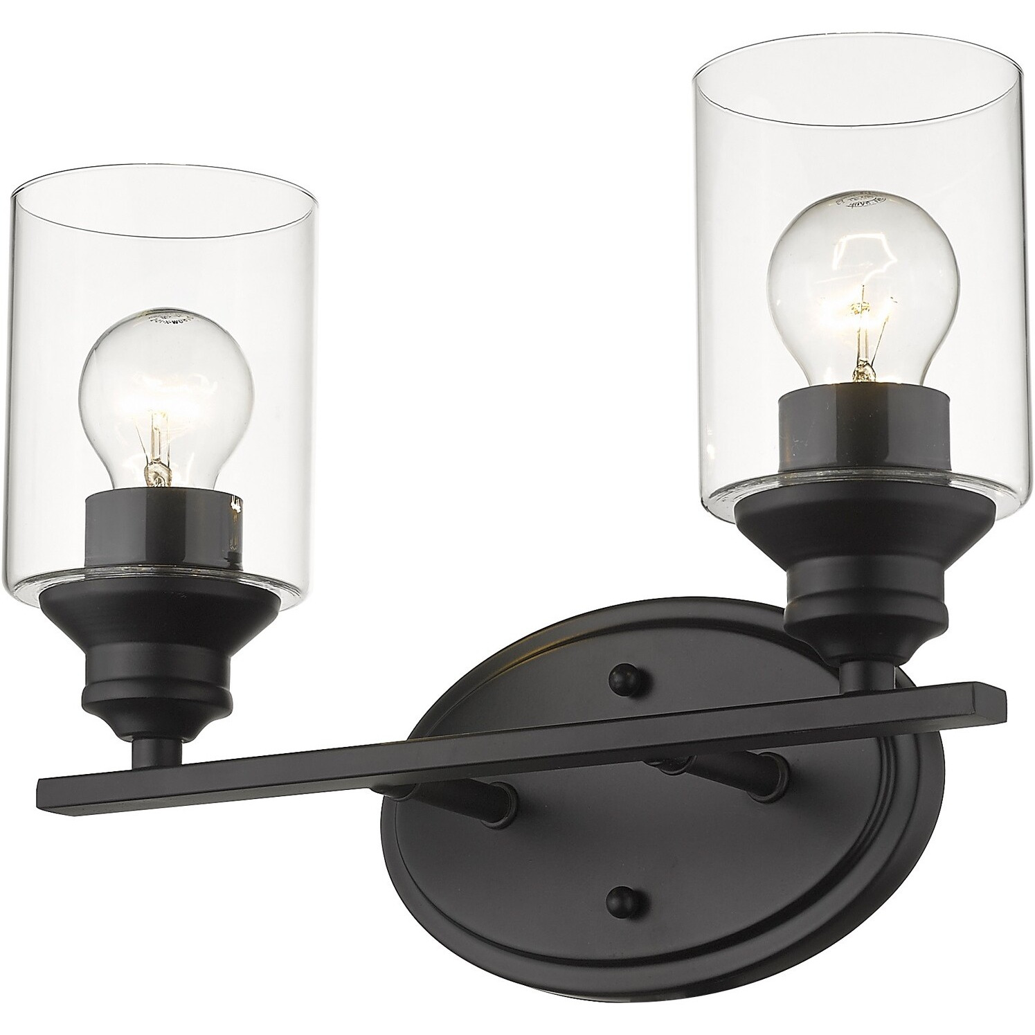 Two Light Matte Black Wall Light With Clear Glass Shade