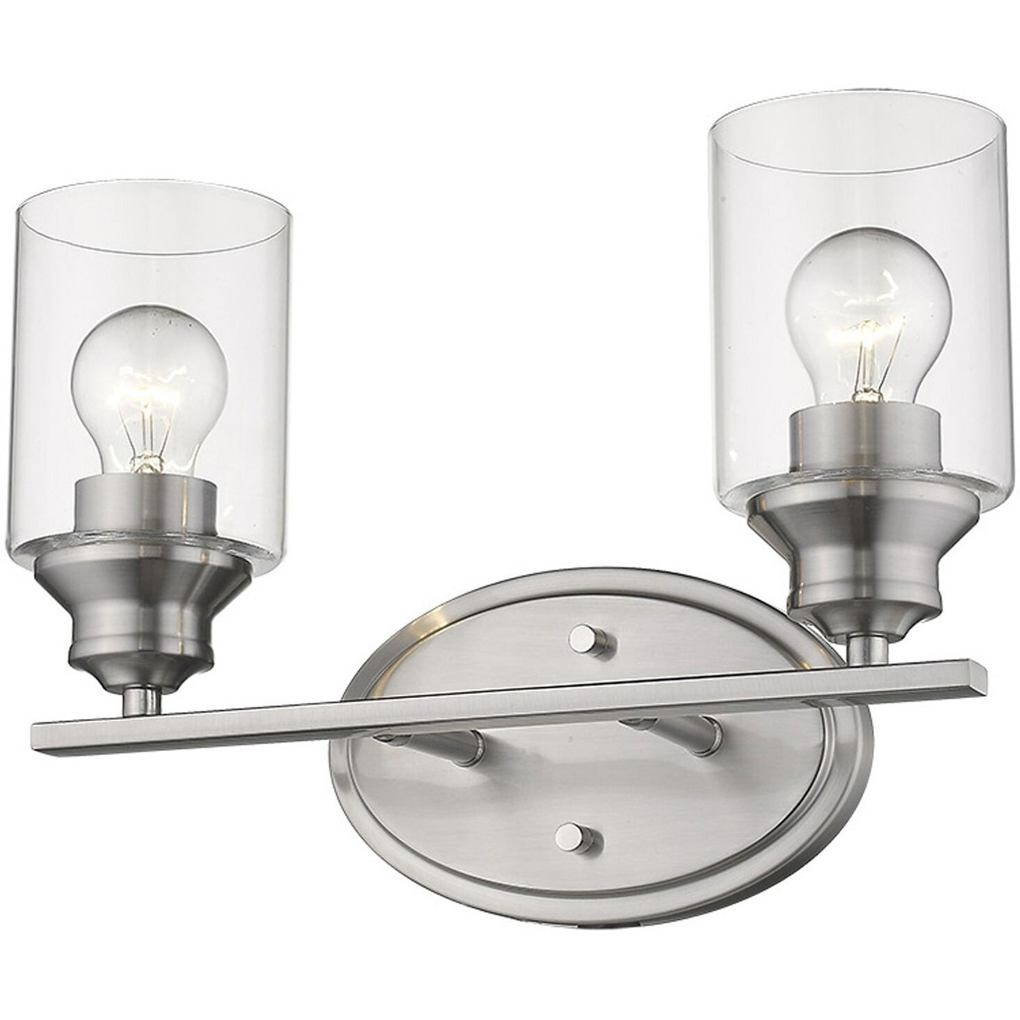 Two Light Silver Wall Light With Clear Glass Shade