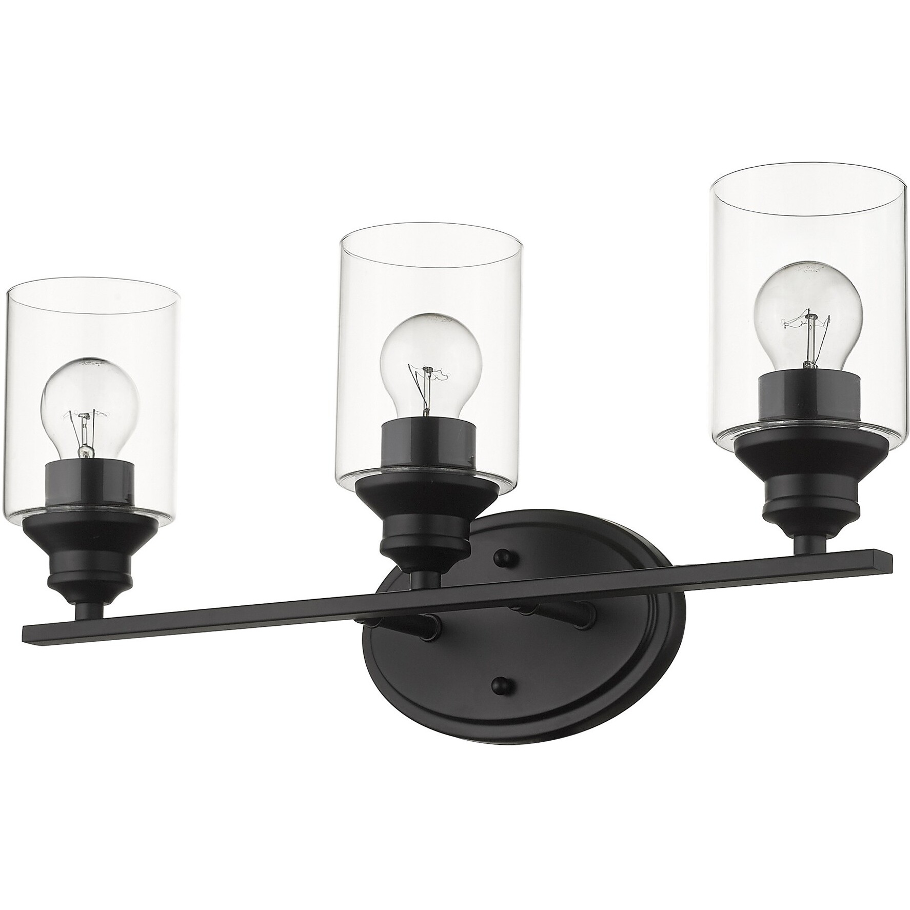 Three Light Matte Black Wall Light With Clear Glass Shade