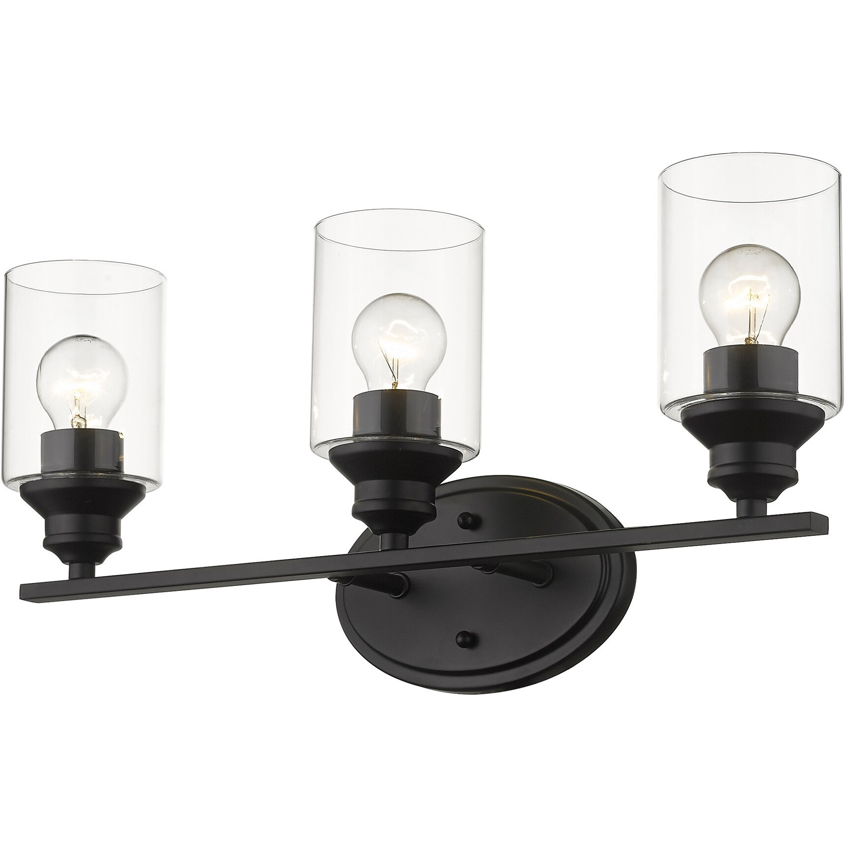 Three Light Matte Black Wall Light With Clear Glass Shade