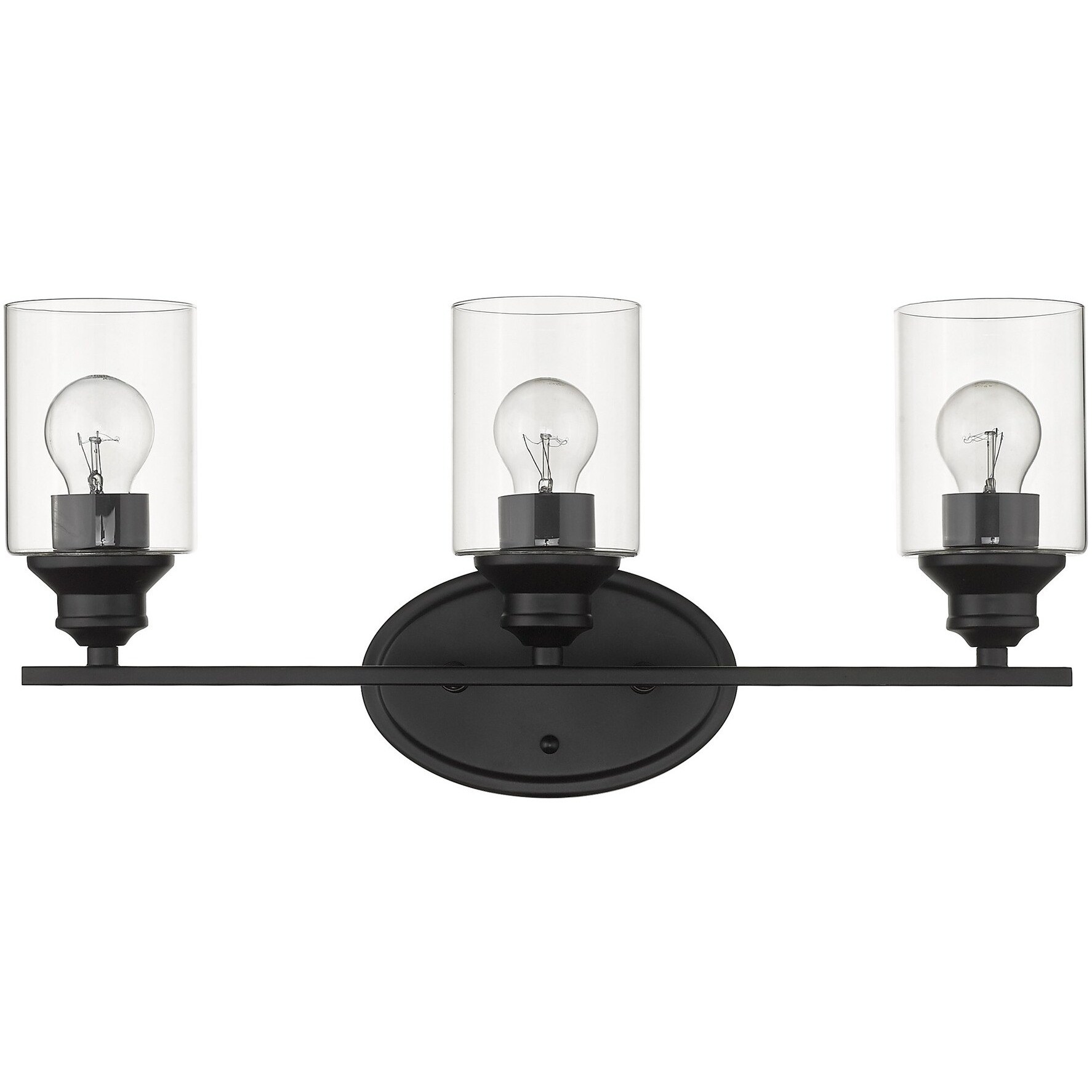 Three Light Matte Black Wall Light With Clear Glass Shade