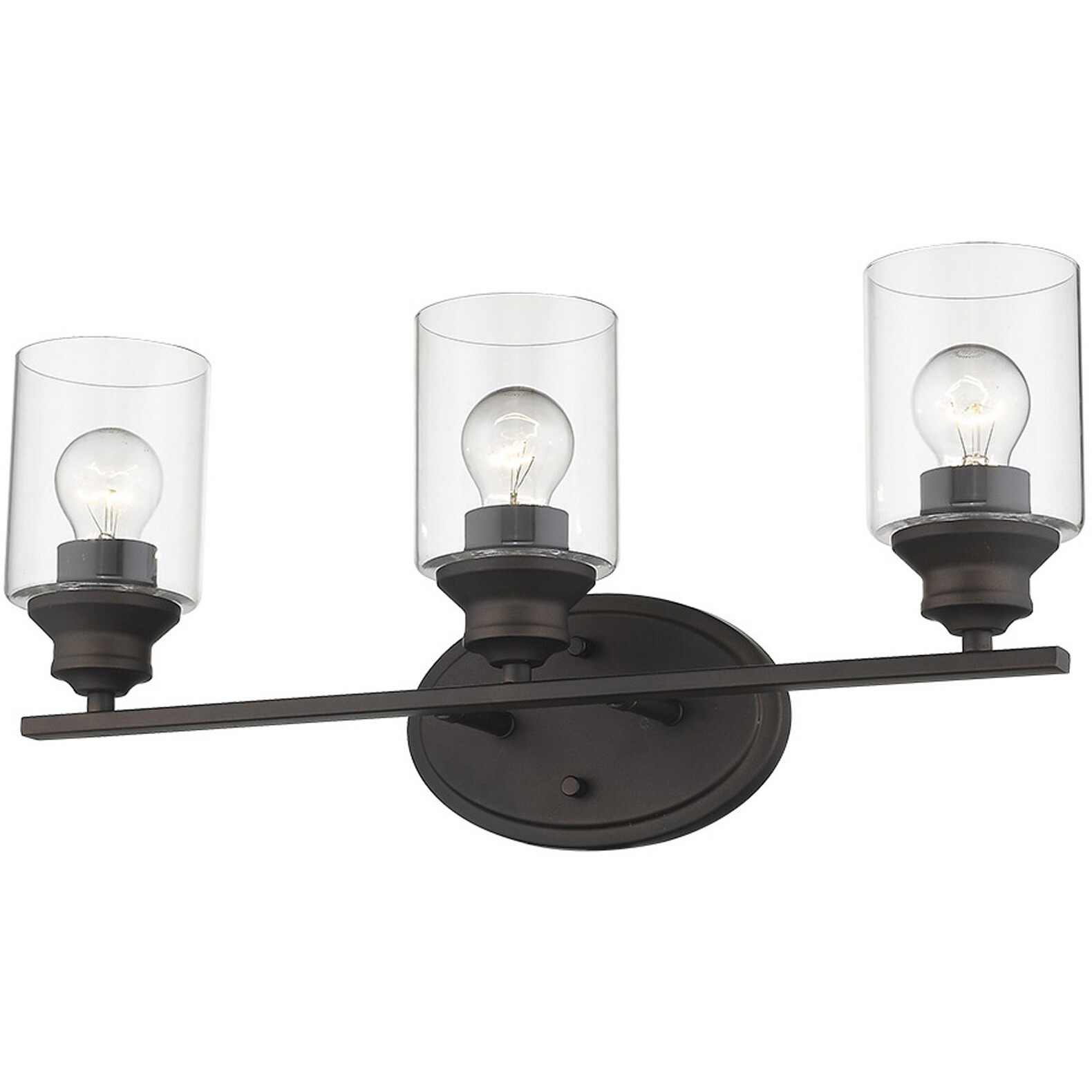 Three Light Bronze Wall Light With Clear Glass Shade
