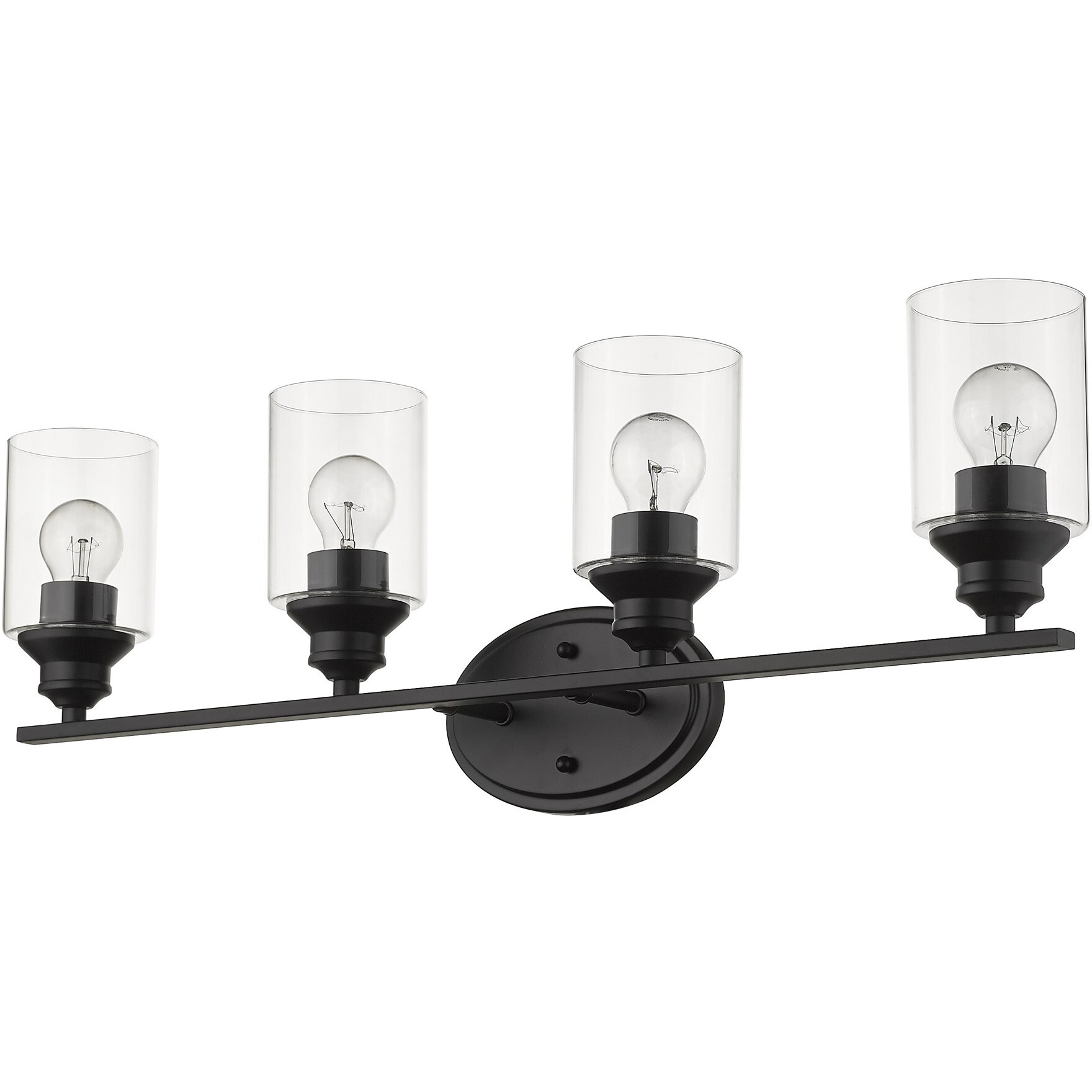 Four Light Matte Black Wall Light With Clear Glass Shade
