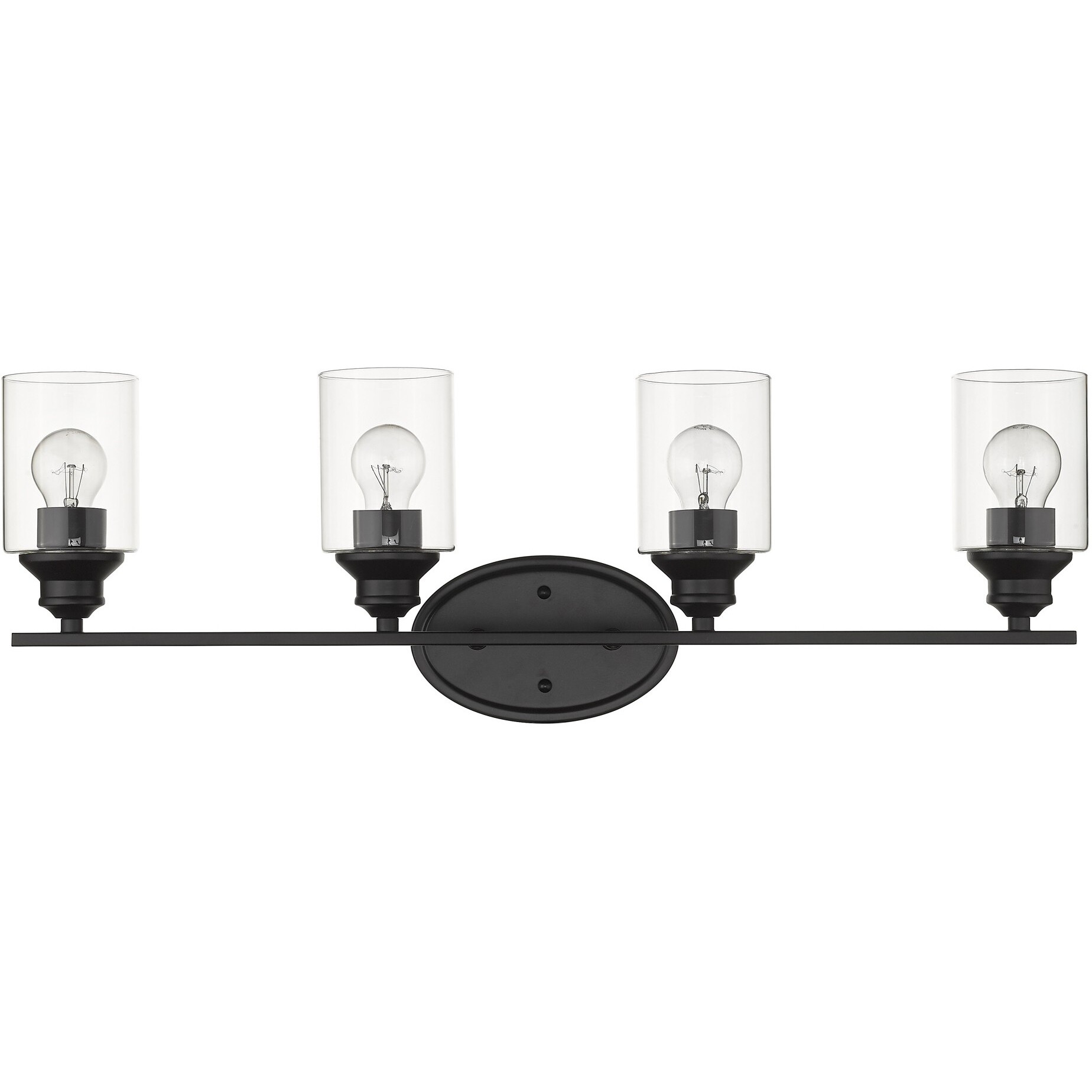 Four Light Matte Black Wall Light With Clear Glass Shade