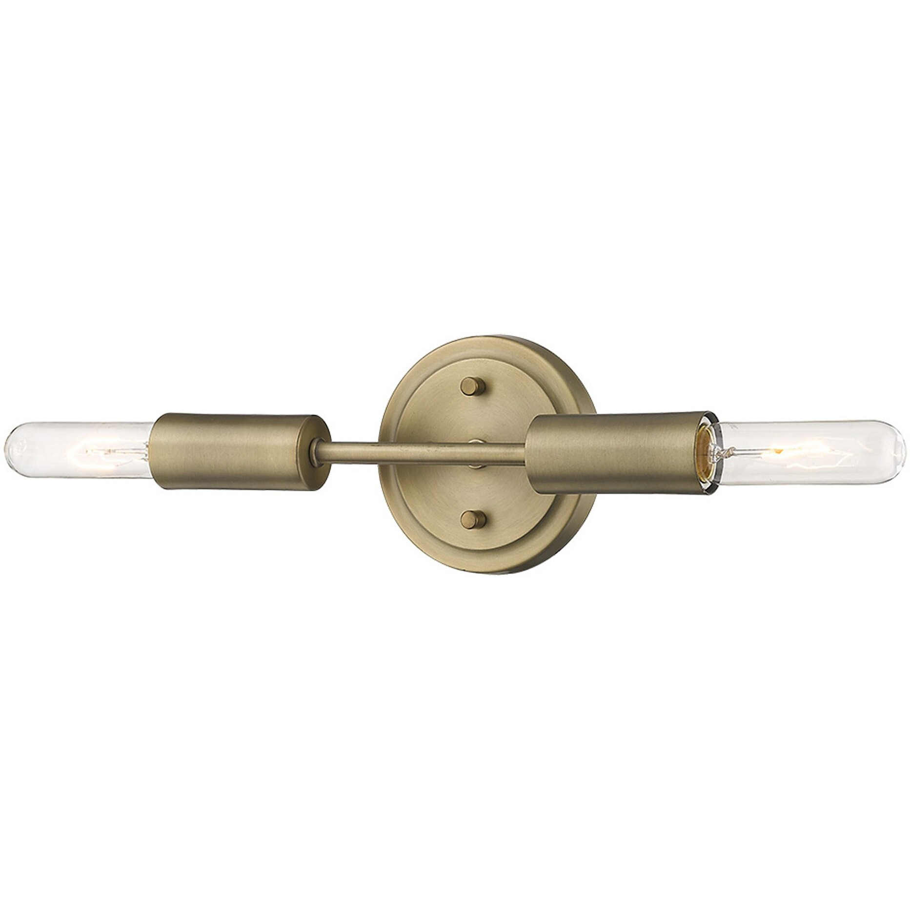 Two Light Dull Gold Narrow Bulb Wall Light