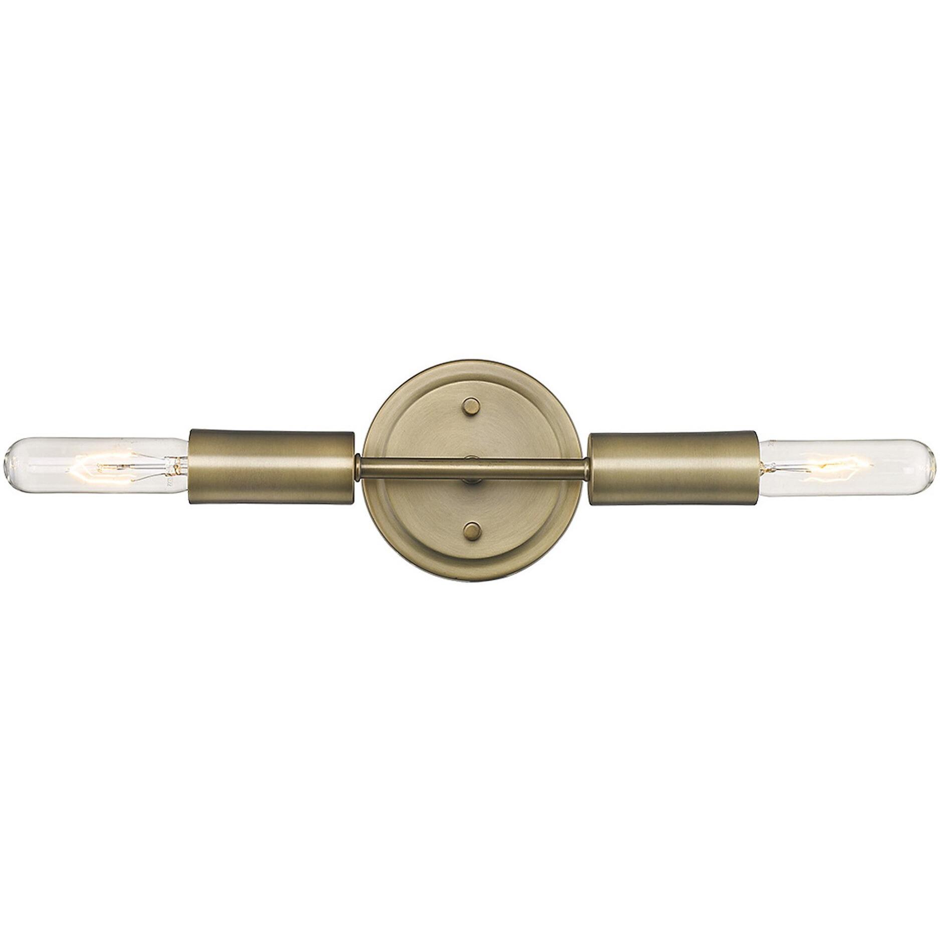 Two Light Dull Gold Narrow Bulb Wall Light