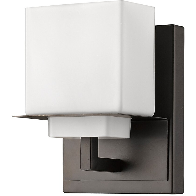 One Light Bronze White Glass Wall Sconce