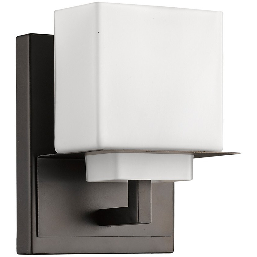 One Light Bronze White Glass Wall Sconce
