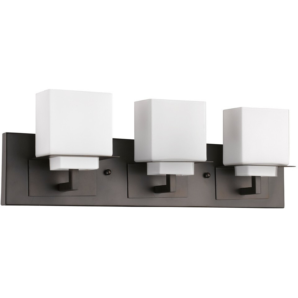 Rampart 3-Light Oil-Rubbed Bronze Vanity Light With Etched Glass Shades