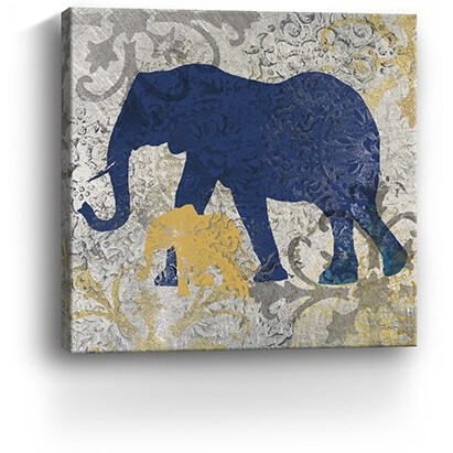 30"" Exotic Blue And Gold Elephant Canvas Wall Art