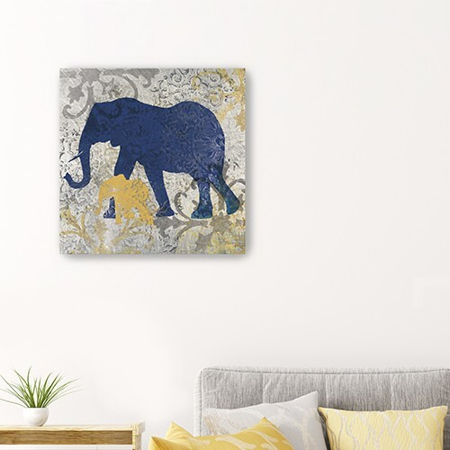 40"" Exotic Blue And Gold Elephant Canvas Wall Art