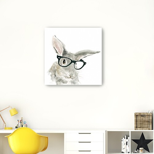 30"" X 30"" Watercolor Cutie Rabbit In Glasses Canvas Wall Art