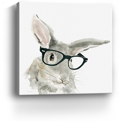 30"" X 30"" Watercolor Cutie Rabbit In Glasses Canvas Wall Art