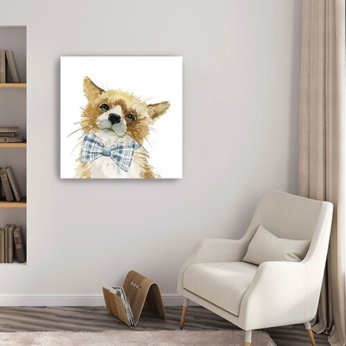 40"" X 40"" Watercolor Cutie Bow Tie Fox Canvas Wall Art