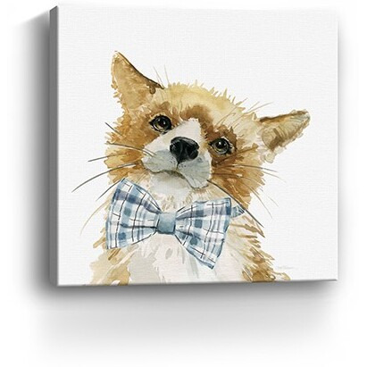 40"" X 40"" Watercolor Cutie Bow Tie Fox Canvas Wall Art