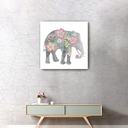 20"" Floral Elephant Canvas Wall Art