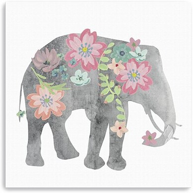 40"" Floral Elephant Canvas Wall Art