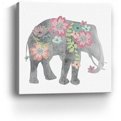 40"" Floral Elephant Canvas Wall Art