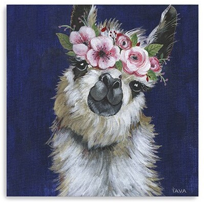 40"" Watercolor Flower Llama Canvas Wall Art