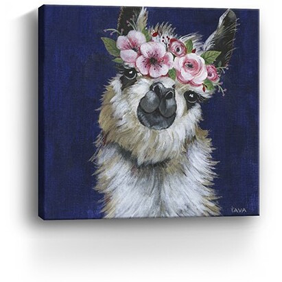 40"" Watercolor Flower Llama Canvas Wall Art