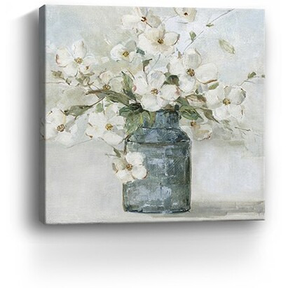 40"" X 40"" Watercolor Soft Pastel Dogwood Bouquet Canvas Wall Art