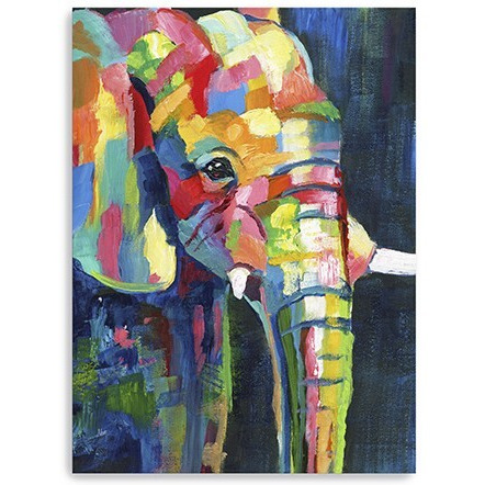 24"" Bright Multi Color Elephant Canvas Wall Art