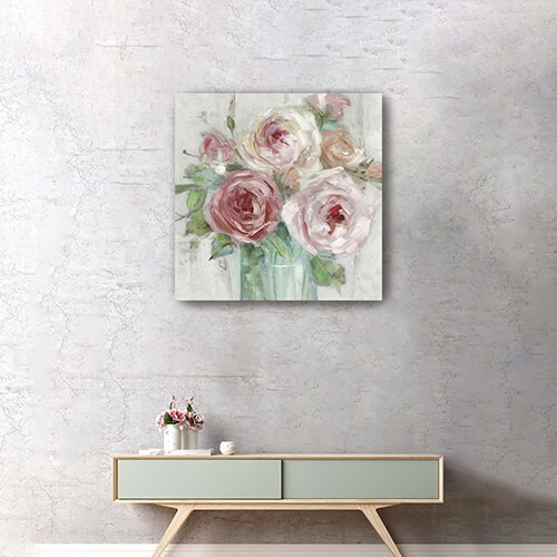 20"" X 20"" Watercolor Soft Pastel Peonies Bouquet Canvas Wall Art