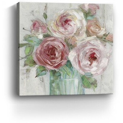20"" X 20"" Watercolor Soft Pastel Peonies Bouquet Canvas Wall Art