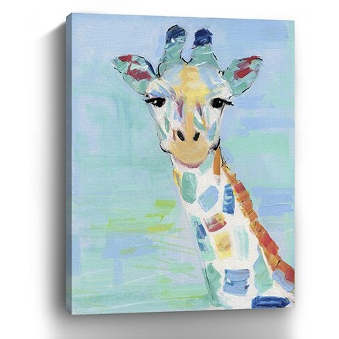 40"" X 30"" Pastel Patchwork Giraffe Canvas Wall Art