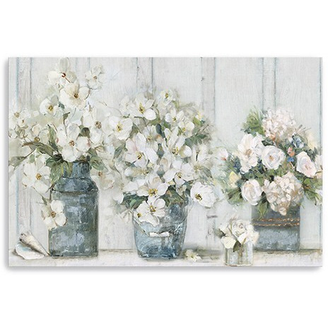 36"" X 24"" Watercolor Soft Pastel Bouquet Trio Canvas Wall Art