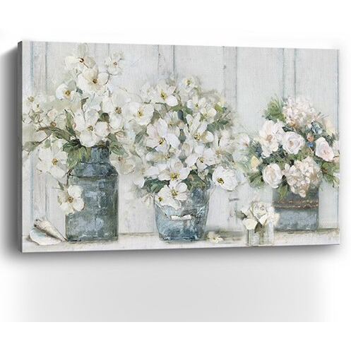 36"" X 24"" Watercolor Soft Pastel Bouquet Trio Canvas Wall Art