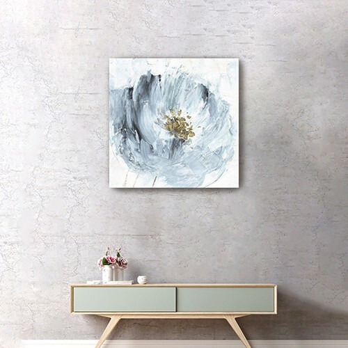 20"" X 20"" Watercolor Abstract Gray Blue Flower Canvas Wall Art