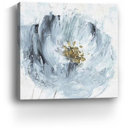 40"" X 40"" Watercolor Abstract Gray Blue Flower Canvas Wall Art