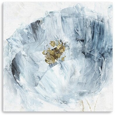 40"" X 40"" Watercolor Abstract Gray Blue Flower Ii Canvas Wall Art